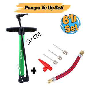 Bisiklet Pompa Seti 30 Cm El Tipi Ayak Tutamaklı Hava Top Şişirme Plastik Başlıklı Borulu İğne Uçlu