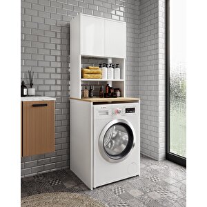 2 Kapaklı Tamamen Mdf Çamaşır Makinası Dolabı-Banyo Dolabı