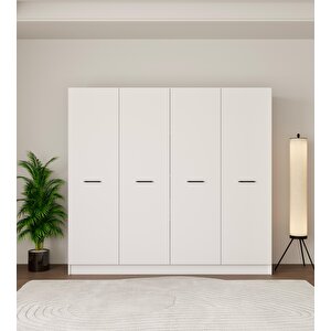 4 Kapaklı Tamamen Mdf 8 Bölmeli̇ Çi̇ft Askılıklı Beyaz Dolap-Gardorap