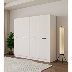 4 Kapaklı Tamamen Mdf 8 Bölmeli̇ Çi̇ft Askılıklı Beyaz Dolap-Gardorap