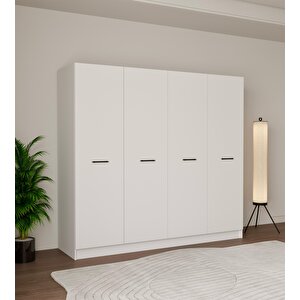 4 Kapaklı Tamamen Mdf 8 Bölmeli̇ Çi̇ft Askılıklı Beyaz Dolap-Gardorap