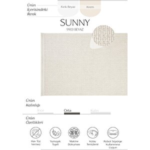 Sunny Krem Halı Yolluk Oturma Odası Salon Halısı Yumuşak Bukle Modern Kesme Makine Halısı 80x150 cm