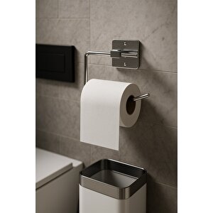Yapışkanlı Krom 4’lü Banyo & Mutfak Havluluk Seti – Wc Kağıtlık, Rulo, Çember & Uzun Havlu Askısı