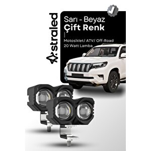 2 Adet Çift Renk Sarı Beyaz 60 Watt Motosiklet Atv Off Road Led Lamba Uyumlu