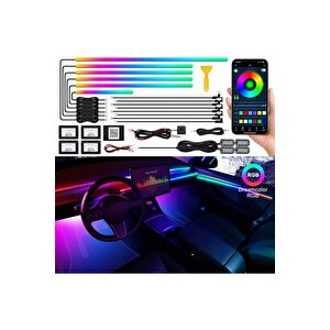Araç Içi Ambiyans Aydınlatma Sistemi 18 In 1 Rgb Led Bluetooth Destekli - Müzik Ve Ses Duyarlı