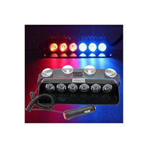 S6 Lamba Cam Içi Vantuzlu 6 Led Kırmızı Mavi Çakmaklık Girişli 12 Mod Lamba