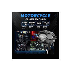 2 Adet Motosiklet Led Lazer Sis Farı  Delici Modifiye Beyaz Sarı Çift Renk 12-80 Volt