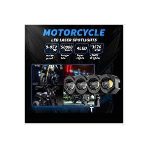 2 Adet motosiklet 4 Led Lazer Sis Farı  Delici Beyaz Sarı Çift Renk Metal Baykuş Led Işık