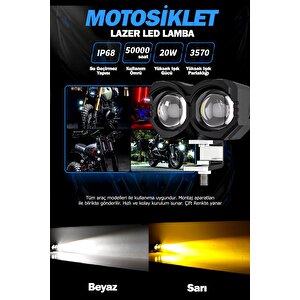 Çift Renk Sarı Beyaz 60 Watt Motosiklet Atv Off Road Led Lamba