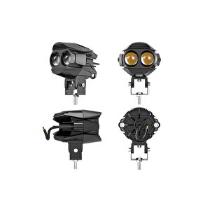 2 Adet Motosiklet Çift Göz Led Lazer Sis Farı  Delici Beyaz Sarı Çift Renk 12-80 Volt