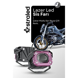 Motosiklet Modlu Lazer Led Sis Farı 2 Adet Çift Renk Beyaz Sarı Ultra Güçlü Sis Farı