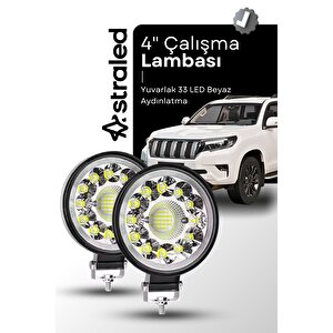 2 Adet 33led 12-24 Volt Yuvarlak Spot Far Oto Çalışma Lambası Atv Kamyon Tır Traktör Offroad