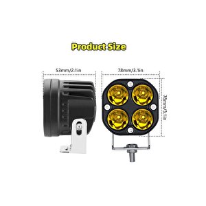 Off Road Arazi Aracı Ve Motosiklet Uyumlu 3 Inç Amber Sarı Renk Çalışma Ve Sis Lambası 2 Adet