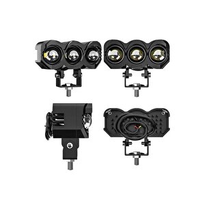 2 Adet Metal Motosiklet 3 Led Lazer Sis Farı Kasa Baykuş Model Delici Beyaz Sarı Çift Renk  V Uyumlu