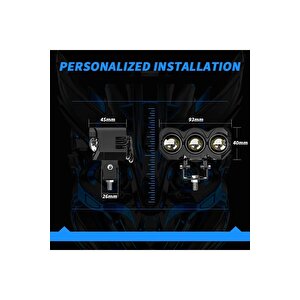 2 Adet Metal Motosiklet 3 Led Lazer Sis Farı Kasa Baykuş Model Delici Beyaz Sarı Çift Renk  V Uyumlu