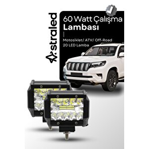 2 Adet 60watt Çalışma Lambası Kamyon Sis Farı Motosiklet Off-road Led Lamba
