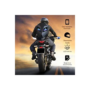 Karbon, Led Gözlü Motorcu Sırt Çantası Ledli Sırt Çantası, Telefon Kontrol Kask Taşıma Çantası