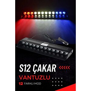 S12 Lamba Cam Içi Vantuzlu 12 Led Kırmızı Beyaz Mavi Çakmaklık Girişli 12 Mod