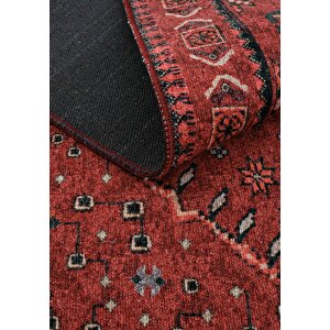 Cool Halı Private Bordo Eskitme Vintage Halı Etnik Desen Otantik Şönil Halı Yıkanabilir Salon Halısı