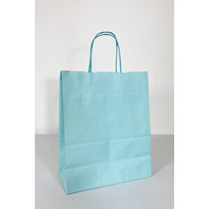 Büküm Saplı Kraft Kağıt Karton Hediyelik Çanta Poşet Torba - Mavi - 25x31 Cm. - 5 Adetlik 1 Paket