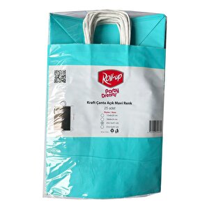 Büküm Saplı Kraft Kağıt Karton Hediyelik Çanta Poşet Torba - Mavi - 25x31 Cm. - 5 Adetlik 1 Paket