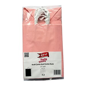 Büküm Saplı Kraft Kağıt Çanta Karton Hediyelik Poşet Torba - Pembe - 18x24 Cm. - 5 Adetlik Paket