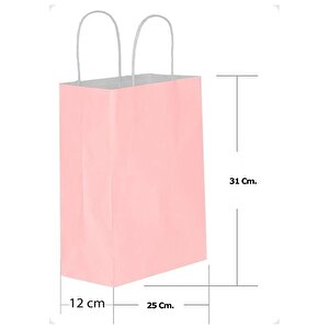 Büküm Saplı Kraft Kağıt Karton Hediyelik Çanta Poşet Torba - Pembe - 25x31 Cm. - 5 Adetlik 1 Paket
