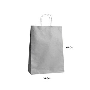 Büküm Saplı Kraft Kağıt Karton Hediyelik Çanta Poşet Torba - Gri - 31x41 Cm. - 50 Adet