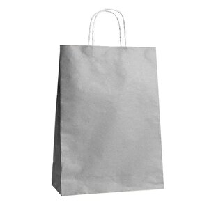 Büküm Saplı Kraft Kağıt Karton Hediyelik Çanta Poşet Torba - Gri - 31x41 Cm. - 50 Adet