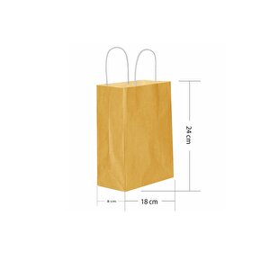 Büküm Saplı Kraft Kağıt Çanta Karton Hediyelik Poşet Torba - Altın Sarı-18x24 Cm. - 5 Adetlik Paket