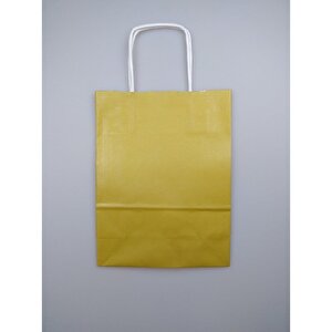 Büküm Saplı Kraft Kağıt Çanta Karton Hediyelik Poşet Torba - Altın Sarı-18x24 Cm. - 5 Adetlik Paket