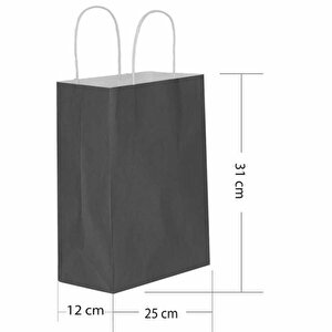 Büküm Saplı Kraft Kağıt Karton Hediyelik Çanta Poşet Torba - Siyah - 25x31 Cm. - 10 Adetlik 1 Paket