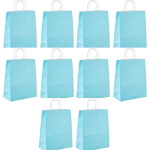 Büküm Saplı Kraft Kağıt Çanta Karton Hediyelik Poşet Torba - Açık Mavi -18x24 Cm. - 10 Adetlik Paket