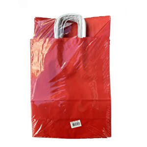 Büküm Saplı Kraft Kağıt Çanta Karton Hediyelik Poşet Torba - Kırmızı - 18x24 Cm. - 10 Adetlik Paket