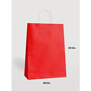 Büküm Saplı Kraft Kağıt Çanta Karton Hediyelik Poşet Torba - Kırmızı - 18x24 Cm. - 10 Adetlik Paket