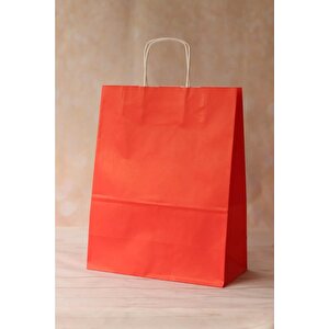 Büküm Saplı Kraft Kağıt Çanta Karton Hediyelik Poşet Torba - Kırmızı - 18x24 Cm. - 10 Adetlik Paket