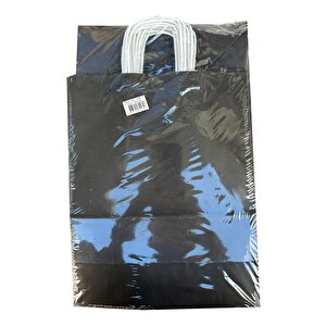 Büküm Saplı Kraft Kağıt Çanta Karton Hediyelik Poşet Torba - Siyah - 18x24 Cm. - 10 Adetlik Paket
