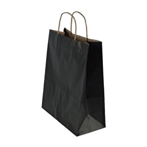 Büküm Saplı Kraft Kağıt Çanta Karton Hediyelik Poşet Torba - Siyah - 18x24 Cm. - 10 Adetlik Paket