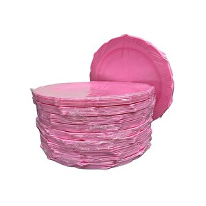 Omeyva Davet Parti Sunum Doğum Günü Pembe Renkli Sert Plastik Mika Tabak -22 Cm. -6 Adetlik 10 Paket