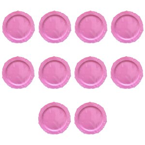 Omeyva Davet Parti Sunum Doğum Günü Pembe Renkli Sert Plastik Mika Tabak -22 Cm. -6 Adetlik 10 Paket