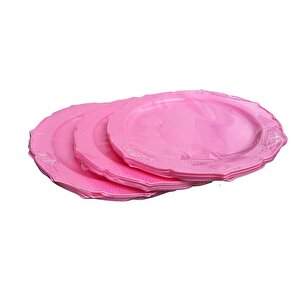 Omeyva Davet Parti Sunum Doğum Günü Pembe Renkli Sert Plastik Mika Tabak - 22 Cm. -6 Adetlik 3 Paket