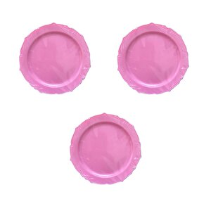Omeyva Davet Parti Sunum Doğum Günü Pembe Renkli Sert Plastik Mika Tabak - 22 Cm. -6 Adetlik 3 Paket