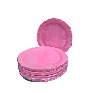 Omeyva Davet Parti Sunum Doğum Günü Pembe Renkli Sert Plastik Mika Tabak - 22 Cm. -6 Adetlik 5 Paket