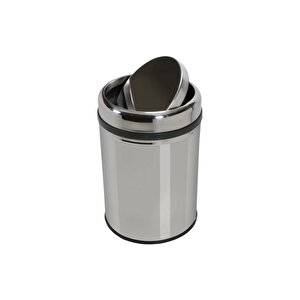 Metal Krom Pratik Döner Kapaklı 8 Litre Çöp Kutusu Kovası