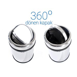 Metal Krom Pratik Döner Kapaklı 8 Litre Çöp Kutusu Kovası