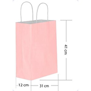 Büküm Saplı Kraft Kağıt Karton Hediyelik Çanta Poşet Torba - Pembe - 31x41 Cm. - 10 Adetlik 1 Paket