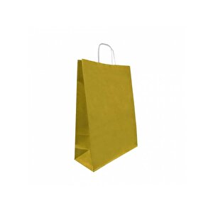 Büküm Saplı Kraft Kağıt Karton Hediyelik Çanta Poşet Torba - Altın - 31x41 Cm. - 10 Adetlik 1 Paket