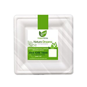 Roll-up Nature Ekolojik Karton Kağıt Parti Tek Kullanımlık Kare Tabak - 20 Cm. - 6 Adetlik 10 Paket