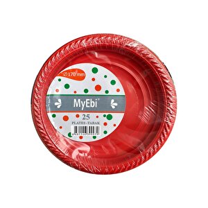 My-ebi Kırmızı Renkli Parti Davet Plastik Tabak - 17 Cm. - 25 Adetlik 10 Paket