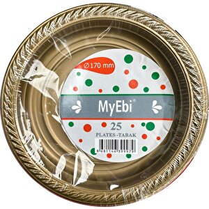 My-ebi Altın Renkli Parti Davet Plastik Tabak - 17 Cm. - 25 Adetlik Paket
